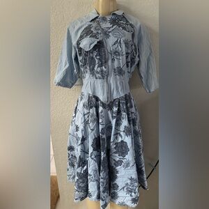 Vintage d.frank fit flare 90s y2k midi sexy Chic Blue Floral Midi Dress